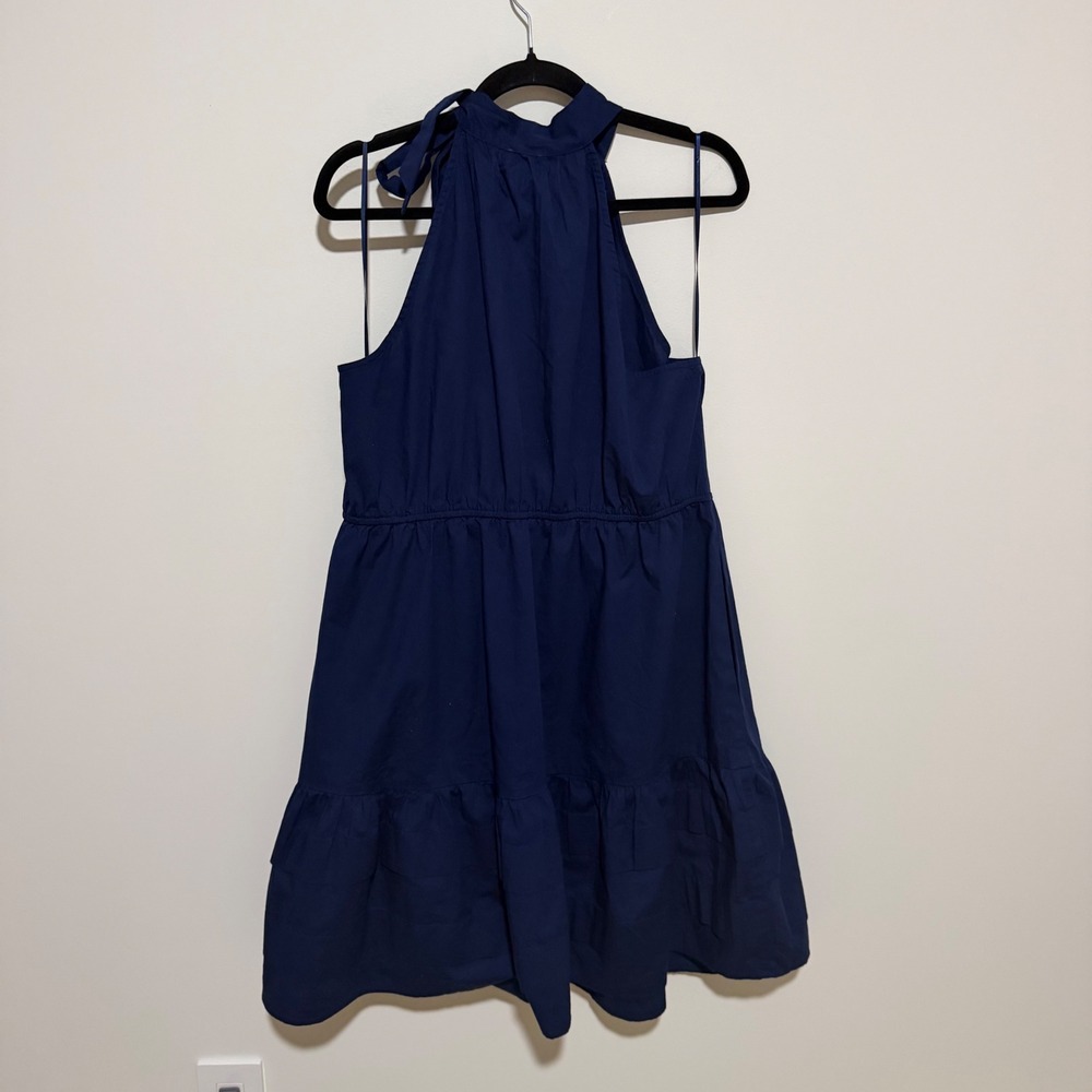 J.Crew Womens Halter Neck Tie Back Tiered Mini Dress Navy Blue Size 18